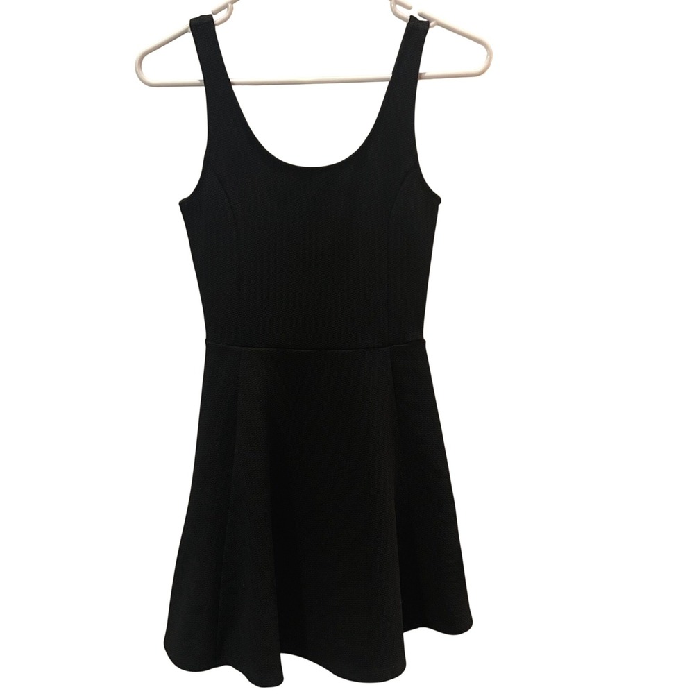 H&M Divided Black Textured Skater Dress Sleeveless Fit & Flare Mini Scoop Neck